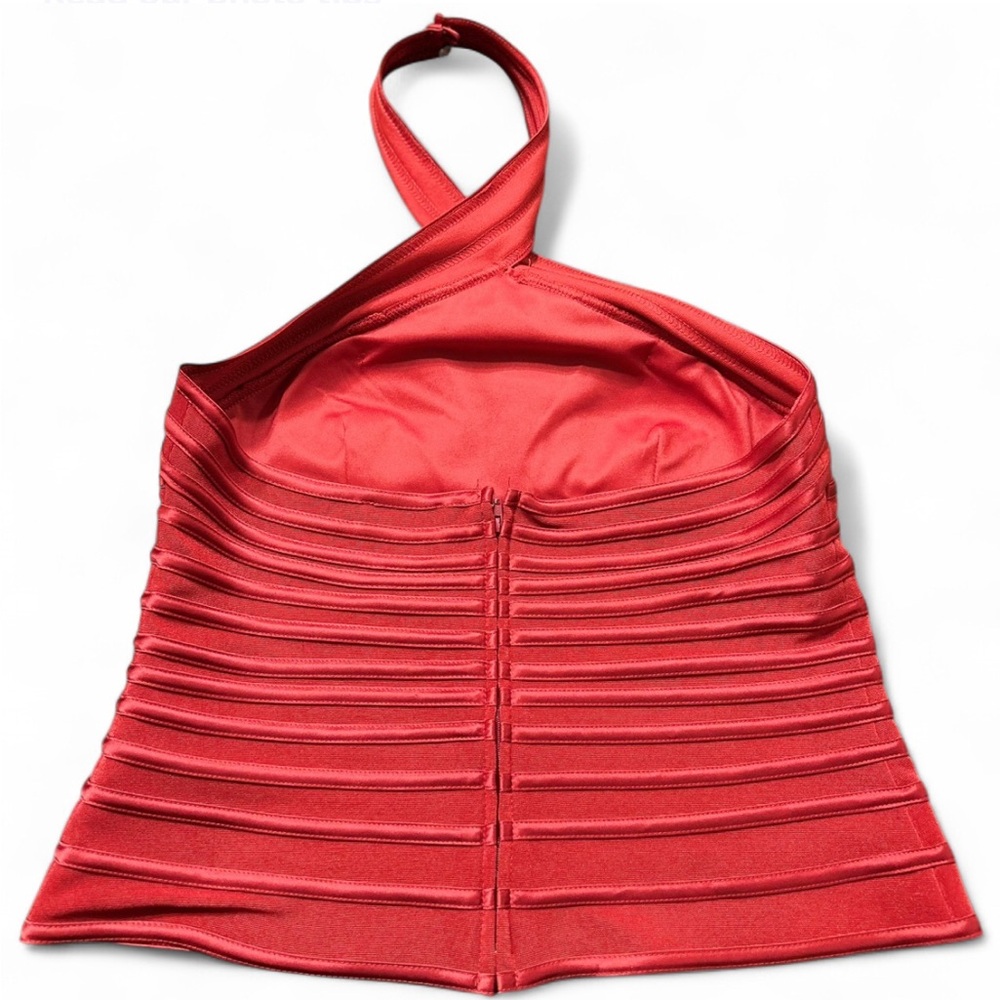 JS SIGNATURE Red Ruched Halter Tank Top - Picture 3 of 6